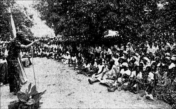 Mabote speaking to a crowd