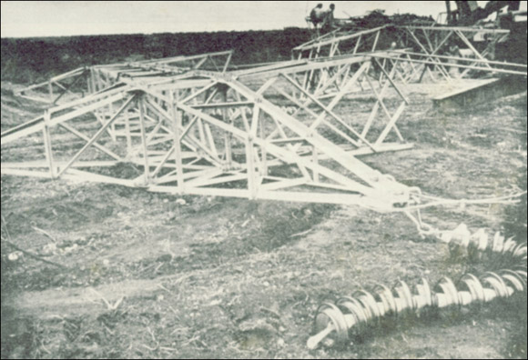 Electricity pylons sabotaged by Renamo, 1988