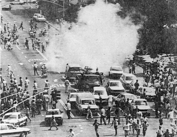 Students dispersed by tear gas, Second Street, Harare