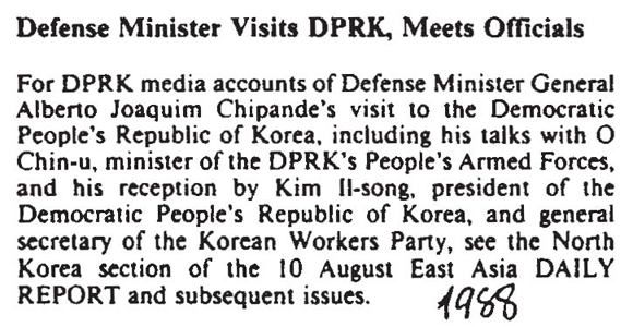 FBIS notice on 2nd Chipande visit